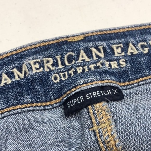 FACTORY DISTRESS AMERICAN EAGLE HI-RISE DENIM JEGGINGS 00/24x28 🦅 - Picture 2 of 11